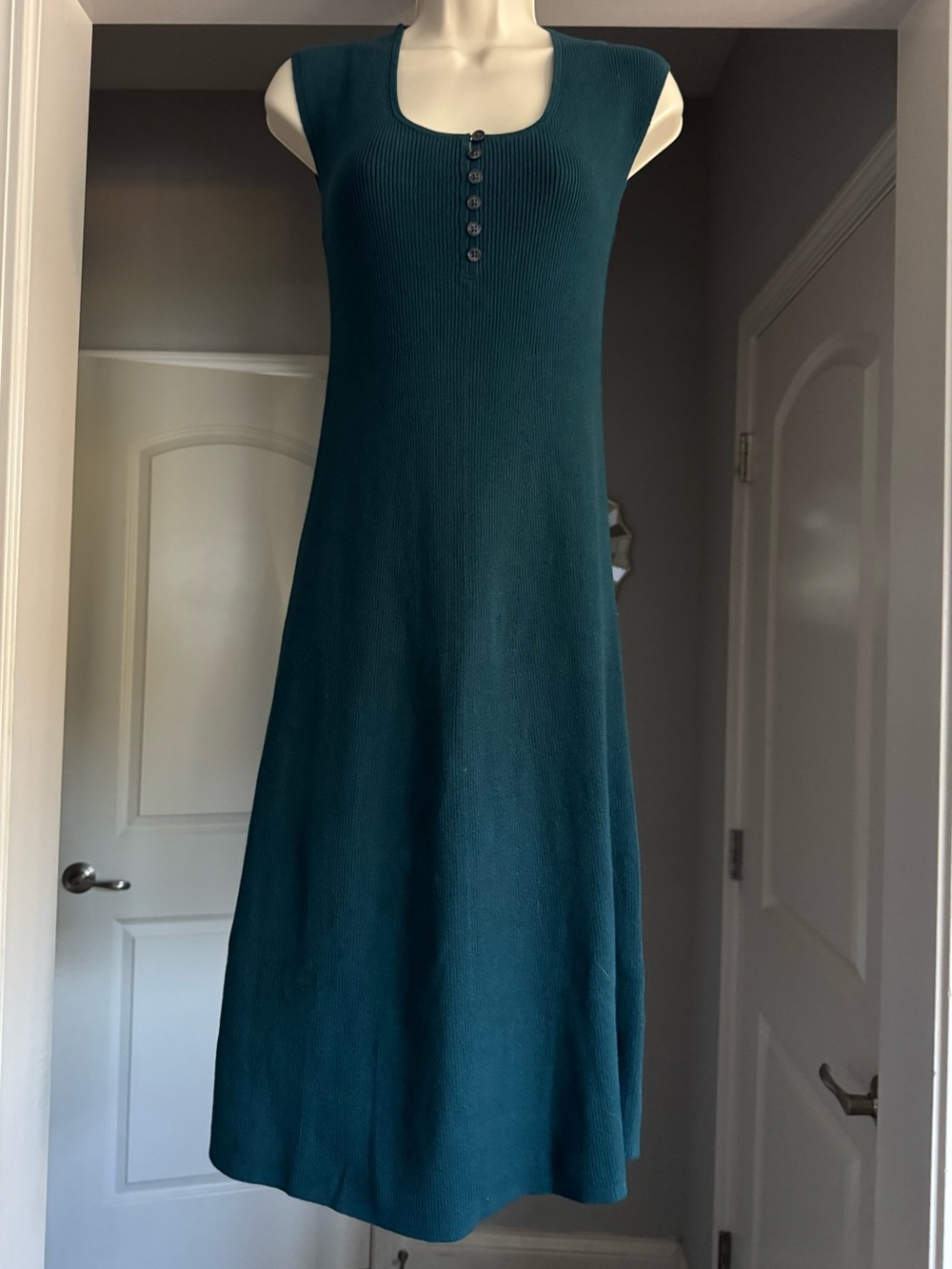 NWT Banana Republic Ribbed Knit Midi Flare Dress Teal XXS Petite Y2K Preppy